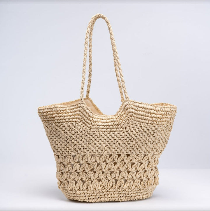 Spacious Handwoven Beach Bag with Transparent Accent Kalsten