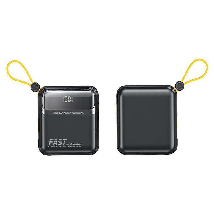 Compact power bank with integrated cable management and digital charge level display Kalsten