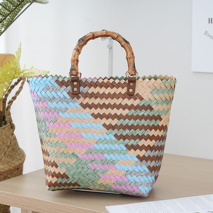 Bamboo Handle Bag Made of Braided Material Kalsten