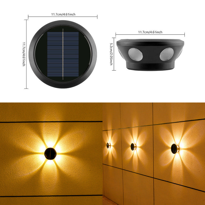 Round Solar Wall Lamp With Quad-Beam LED Decorative Outdoor Sconce And Weatherproof Housing Kalsten