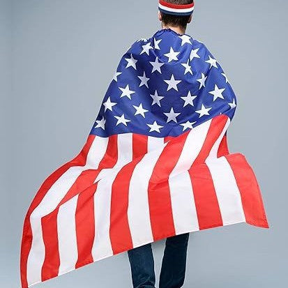 Unisex nan patriotic skeleton costume cape with flag print cape wig and handheld flags Kalsten