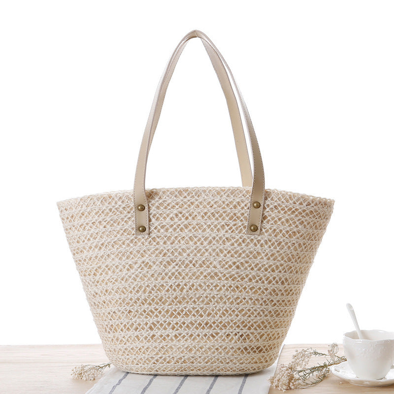 Woven Material Beach Bag with Elegant Bow Decoration Kalsten