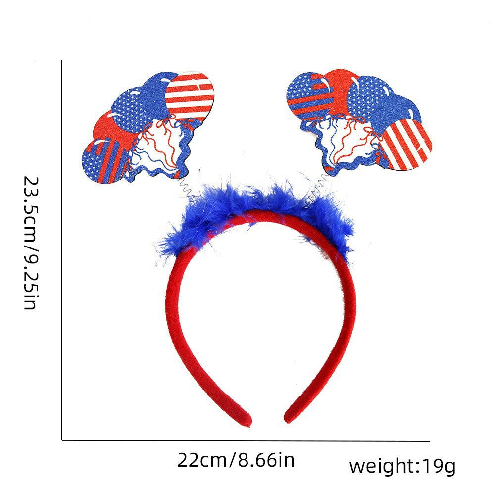 Women's Independence Day patriotic pompom headband with tinsel star toppers Kalsten