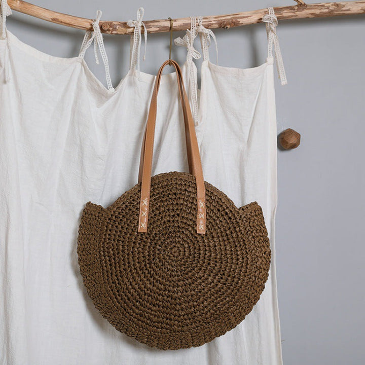Basket bag with leather handles and colorful design Kalsten