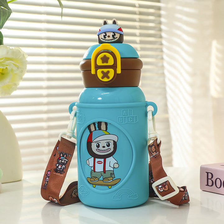 Ladies insulated drinking bottle with cute frog design and practical carrying strap Kalsten