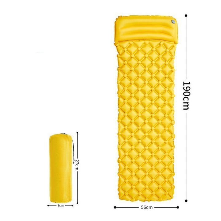 insulated inflatable camping sleeping pad with integrated headrest and quilted anti-slip surface Kalsten