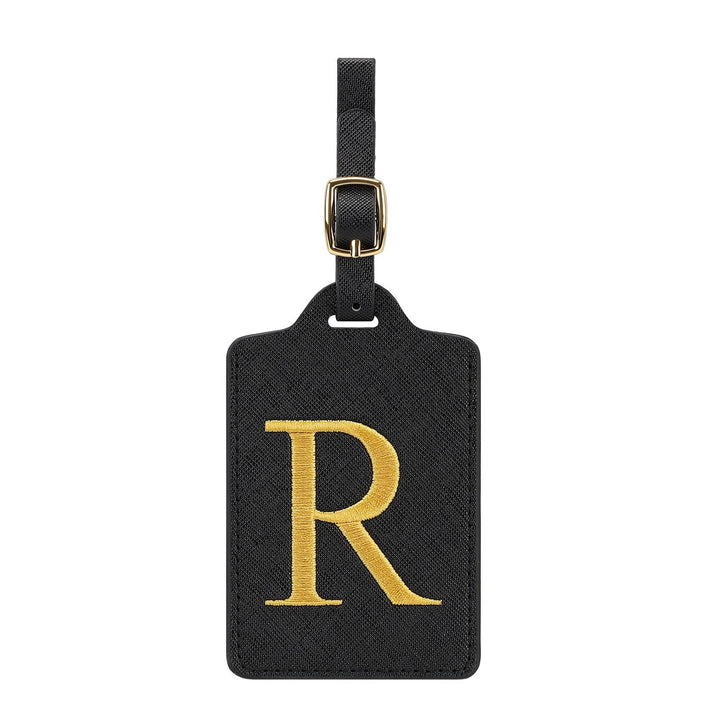 embroidered initial monogram leather luggage tag with adjustable buckle strap Kalsten
