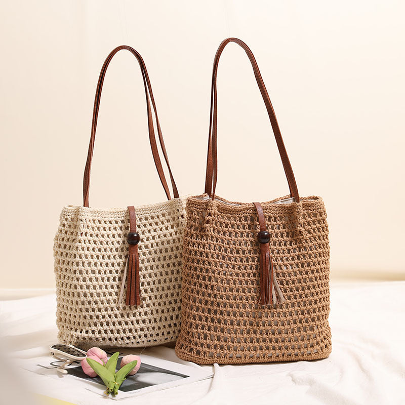 Hand-knotted basket bag with elegant leather handles Kalsten