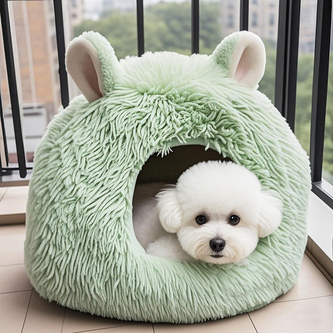 Fuzzy Animal-Themed Cozy Dog Bed