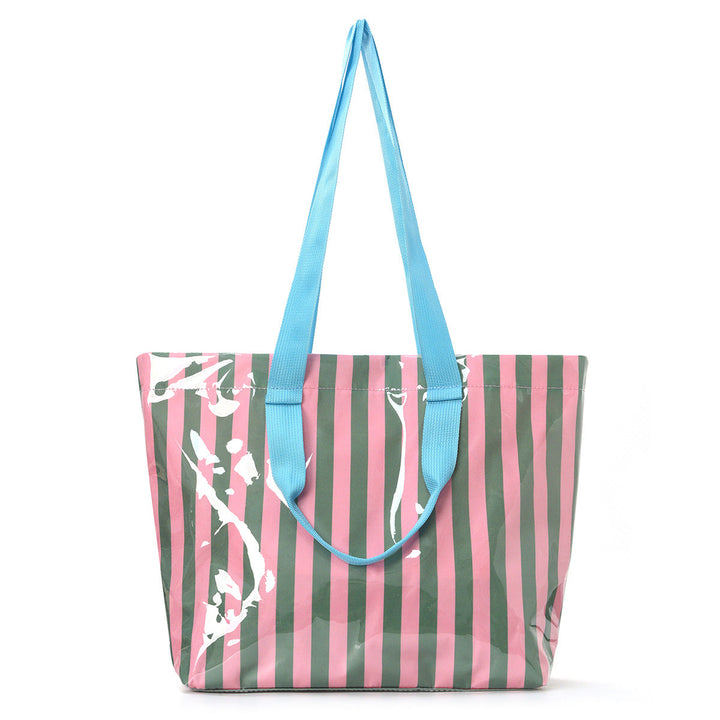 Spacious beach bag with transparent design and colorful stripes Kalsten