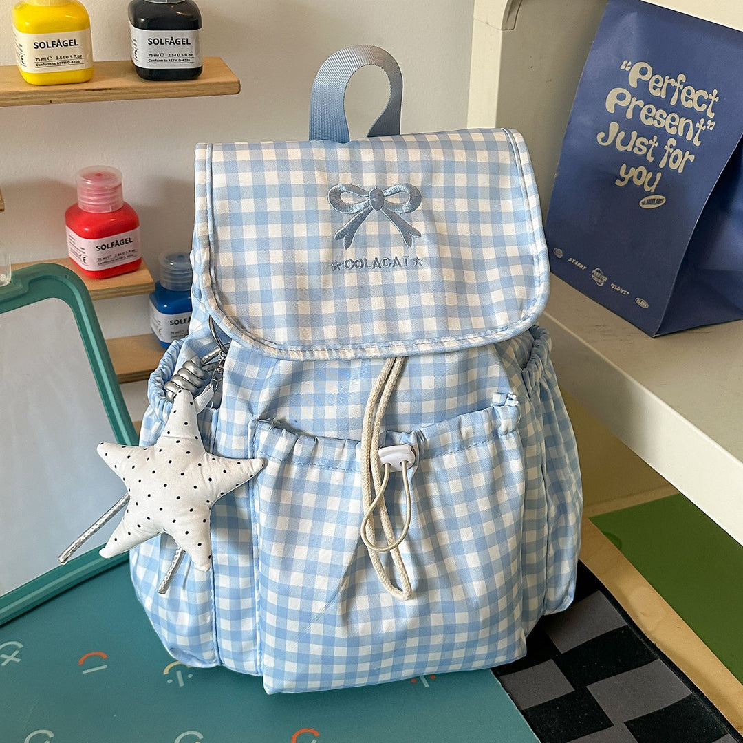 Charming Checked Drawstring School Backpack