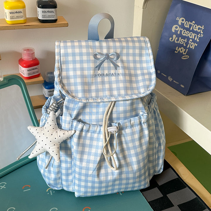 Charming Checked Drawstring School Backpack