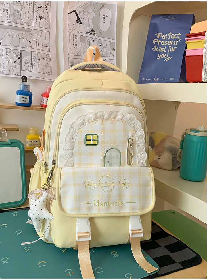 Girls' Playful Checked Pattern School Backpack