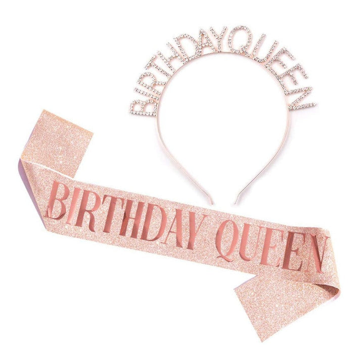 Ladies Glittering Birthday Crown with Festive Sash Kalsten