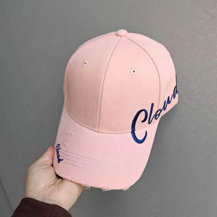 Women's Distressed Cotton Baseball Cap with Scripted Design Kalsten