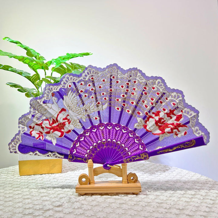 Women Folding Hand Fan with Elegant Embroidery Kalsten
