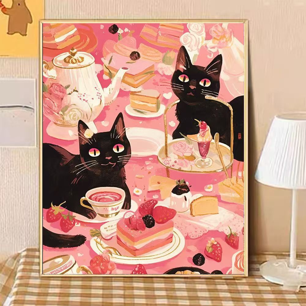 Whimsical Cat-Themed Afternoon Tea Canvas Art Kalsten
