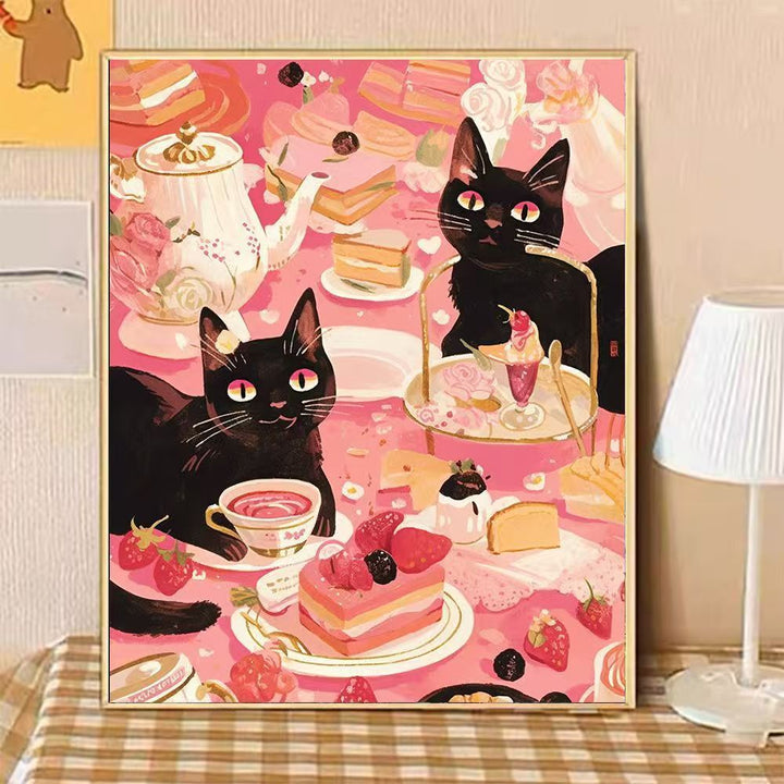 Whimsical Cat-Themed Afternoon Tea Canvas Art Kalsten