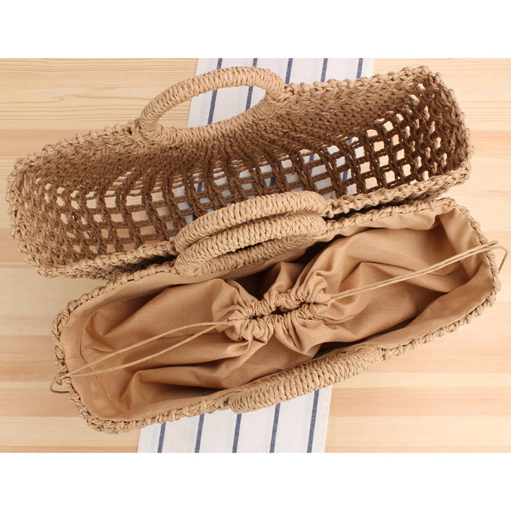 Filigree Bast shoulder bag with round wooden handles Kalsten