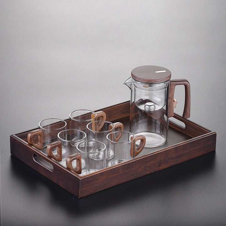 Artisan Glass Tea Set With Wooden Handle Pitcher And Serving Tray