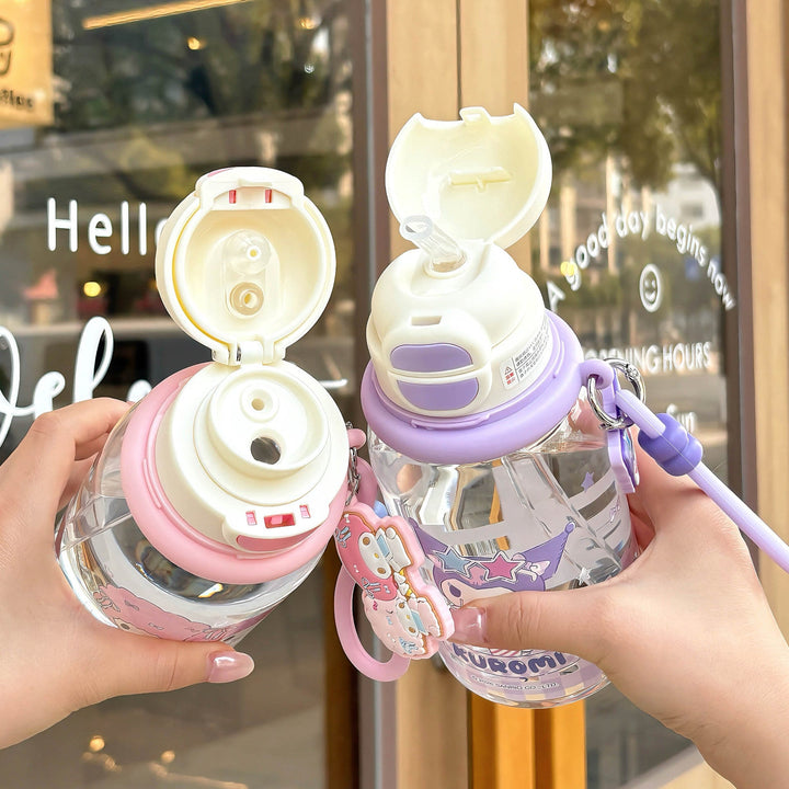 Ladies drinking bottle with practical silicone drinking straw and cute Kalsten motif