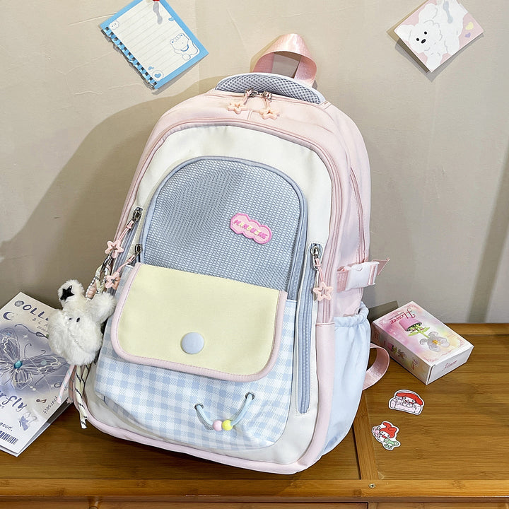 Playful Gingham Patterned School Backpack