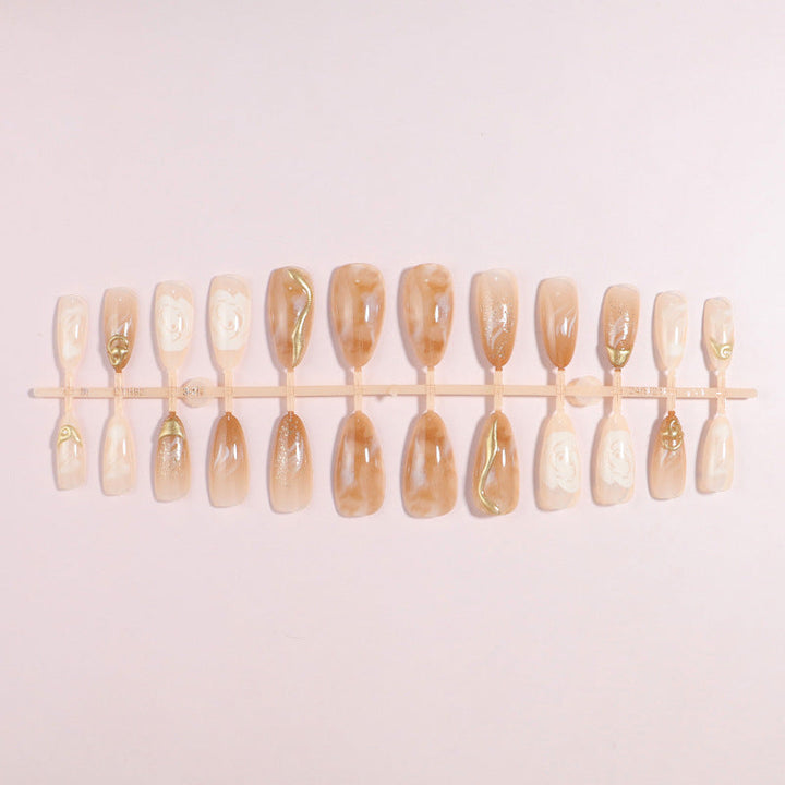 Artistic Press-On Nail Set with Gold and Floral Accents Kalsten