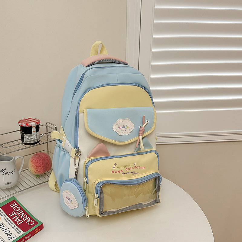 Multi-Compartment School Backpack with Transparent Pocket