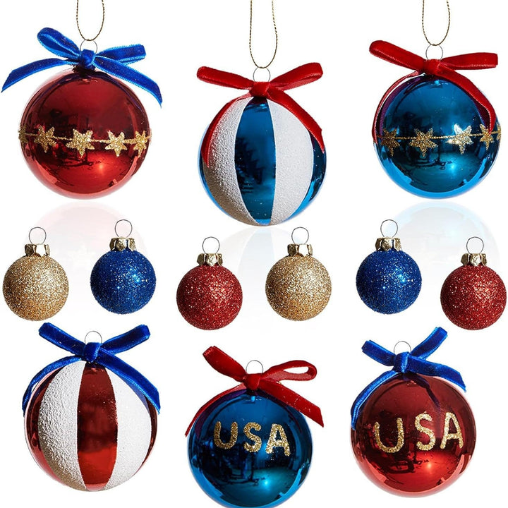 Unisex nan Christmas tree ornaments set in Americana style with glitter decoration and satin ribbon, shatterproof plastic ornaments Kalsten