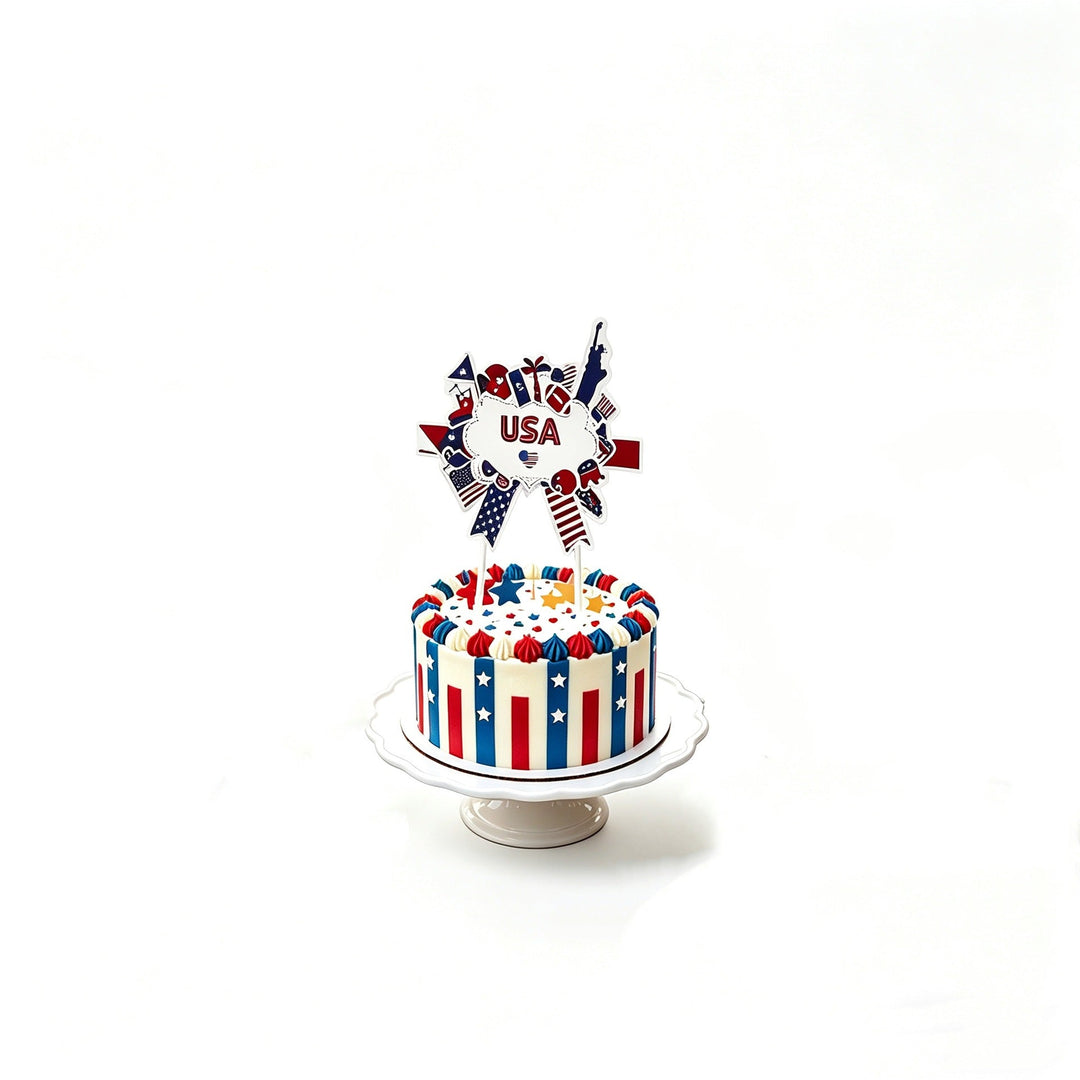 Unisex nan multiple cupcake topper set with patriotic USA motifs made of double-sided printed cardboard and wooden skewers Kalsten