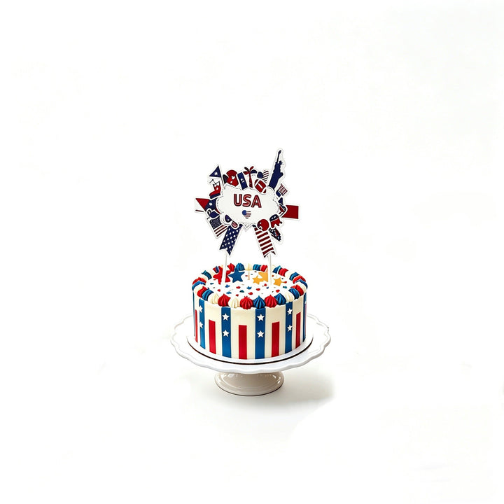 Unisex nan multiple cupcake topper set with patriotic USA motifs made of double-sided printed cardboard and wooden skewers Kalsten