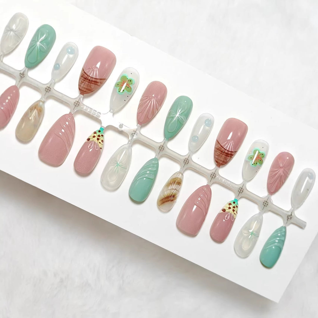 Artificial nails with elegant 3D flower and gradient design Kalsten