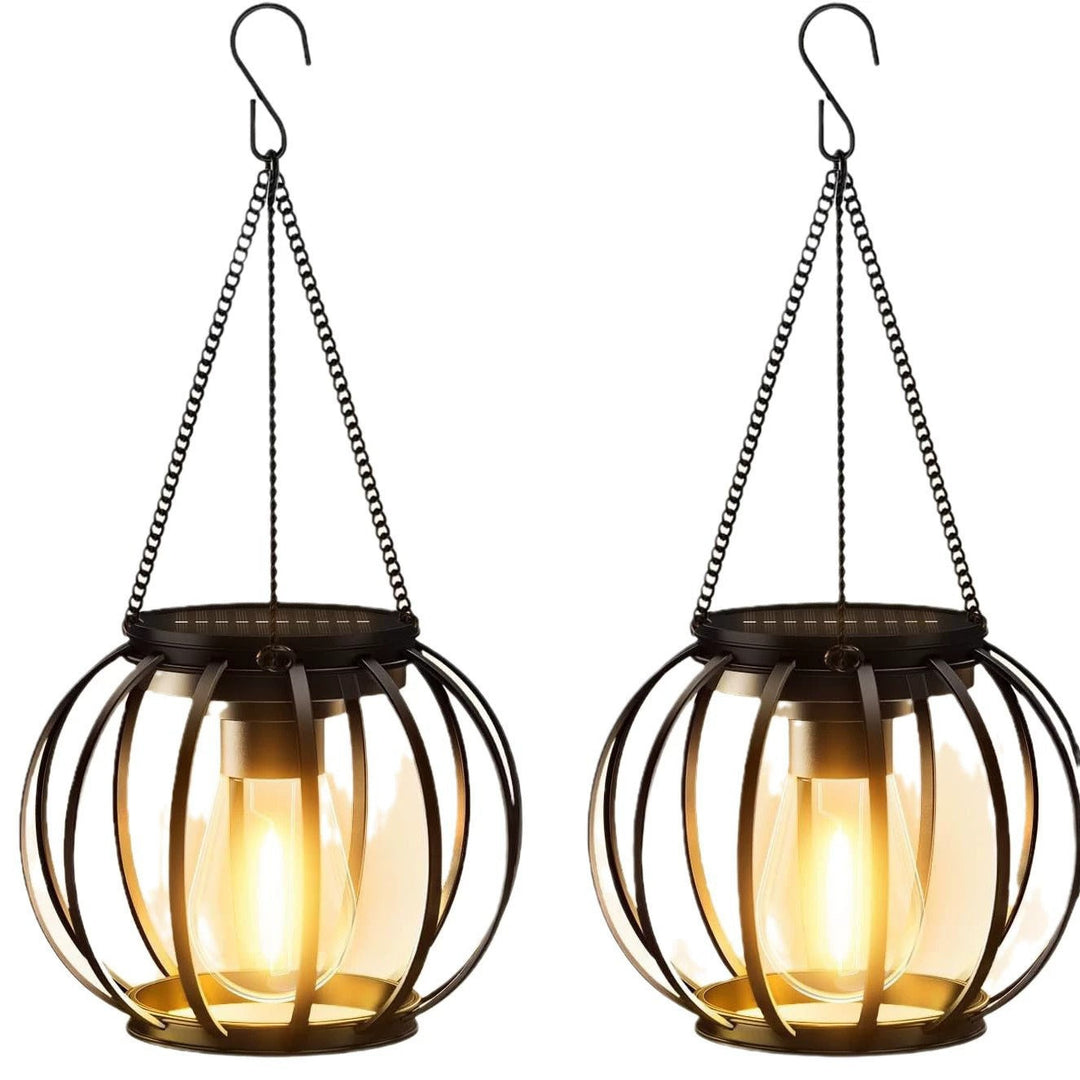 Solar Hanging Outdoor Lanterns With Vintage-Style LED Filament Bulb And Metal Cage Waterproof Suspension Kalsten