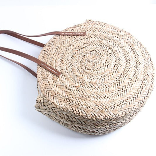 Braided straw beach bag with elegant leather handles Kalsten