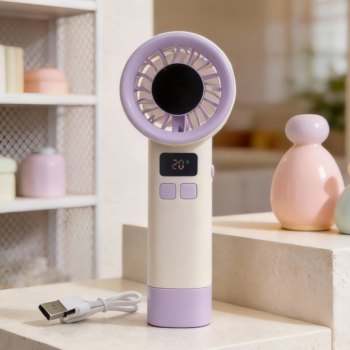 Women Portable Handheld Fan with Digital Temperature Display Kalsten