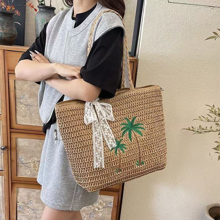 Summer basket bag with palm pattern Kalsten