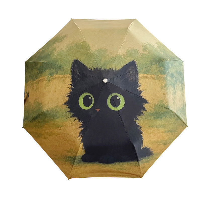 Women's Folding Umbrella with Creative Cat Design Kalsten