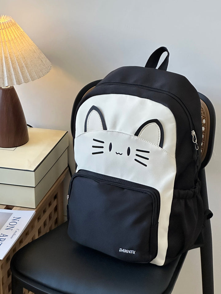Cat-Embellished Lightweight School Backpack