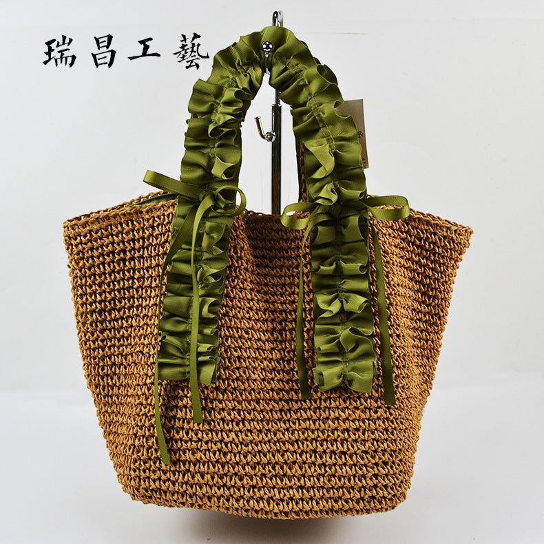Crocheted beach bag with elegant satin accents Kalsten