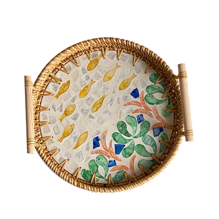 Ladies' cowhide serving basket with handwoven design Kalsten