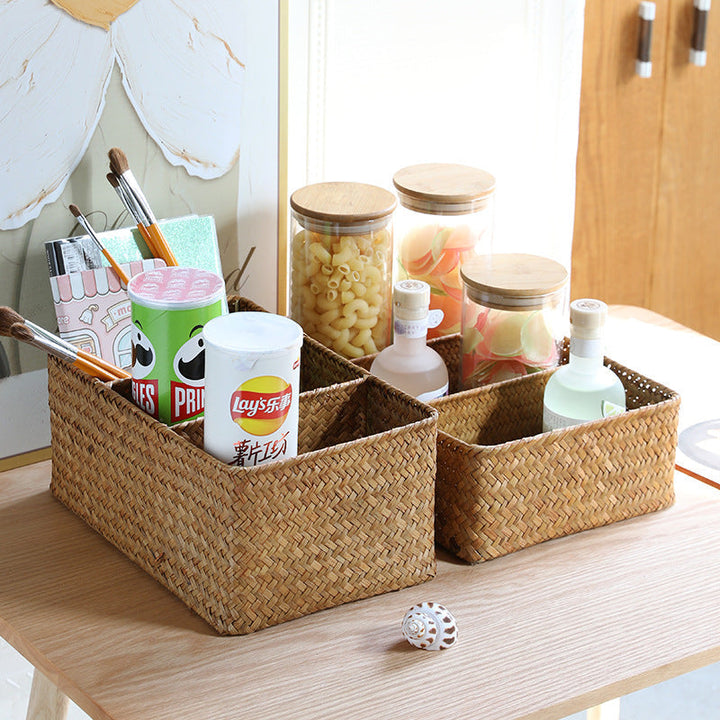 Multi-Compartment Natural Woven Storage Basket Kalsten