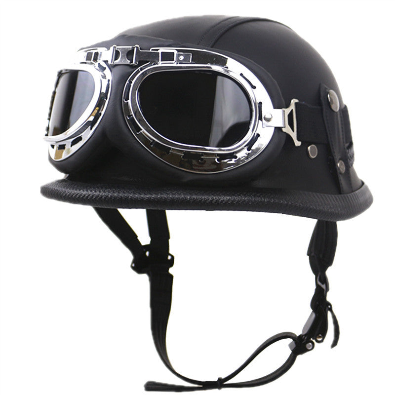 Vintage Leather Biker Helmet with Goggles Kalsten