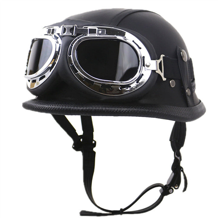 Vintage Leather Biker Helmet with Goggles Kalsten