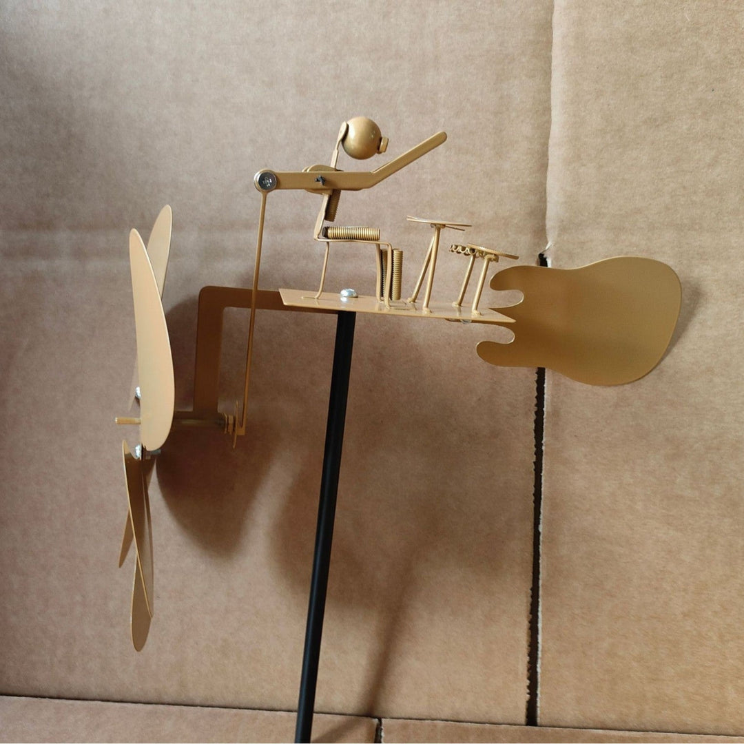 Metal Kinetic Wind Spinner Garden Sculpture With Multi-Blade Vane Adjustable Stake