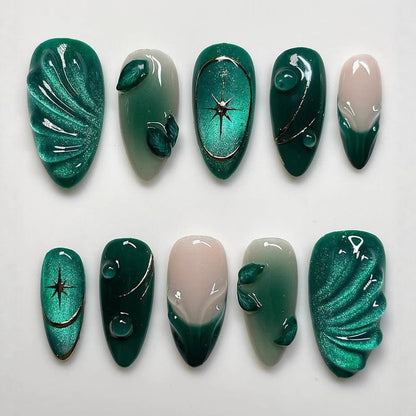 Artificial nails in an elegant design with botanical accents Acalora