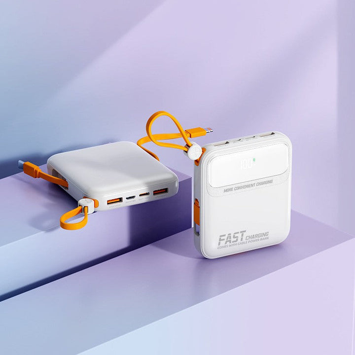 Compact power bank with integrated cable management and digital charge level display Kalsten
