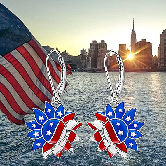 Women's nan patriotic peace sign enamel dangle earrings with leverback clasp and hypoallergenic plating Kalsten