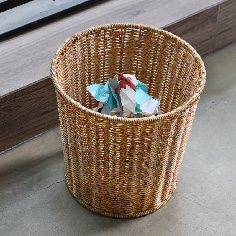 Handwoven Round Wicker Waste Basket Kalsten