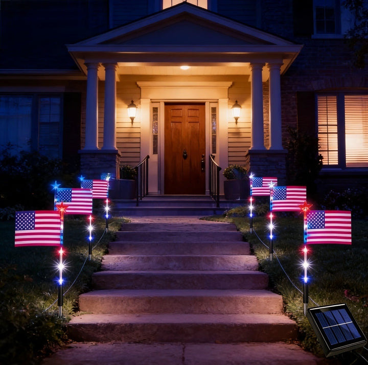 Unisex solar-powered ground spikes with mini flags and glowing star LEDs Kalsten