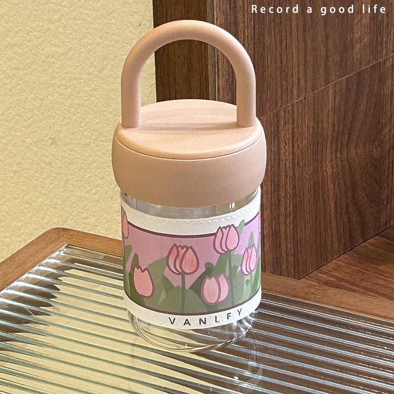 Women's insulated drinking bottle with ergonomic carrying handle and elegant flower design Kalsten